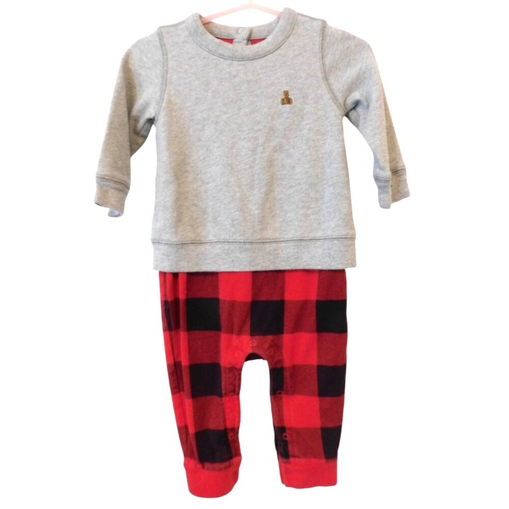 Baby Gap 6 - 12 Month Gray and Red Buffalo Plaid One Piece Outfit Cotton Warm